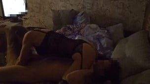 Brought to the house. A young prostitute dressed in a sexy bodysuit blowjob