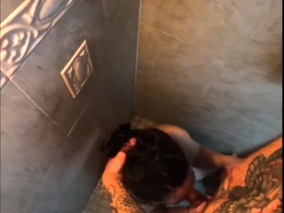 Shower POV with loud moans and squirt with parents outside